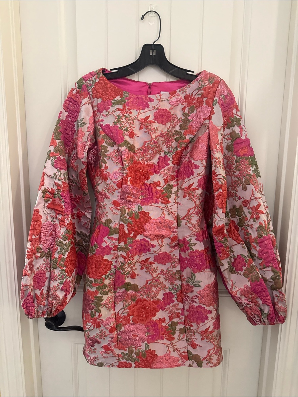 Ieena for Mac Duggal Floral Brocade Balloon Sleeve Mini Dress Size 2